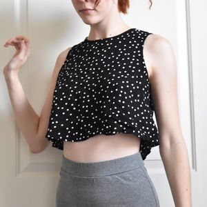 Pinup Style Polka Dot Button Back Flowy Crop Top